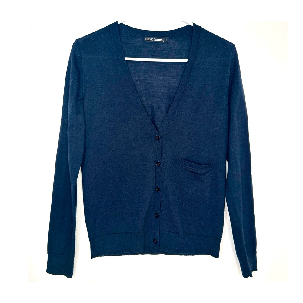 Filippa K Cardigan Extra Fine Merino Wool Knit Navy Blue Lightweight V-Neck S